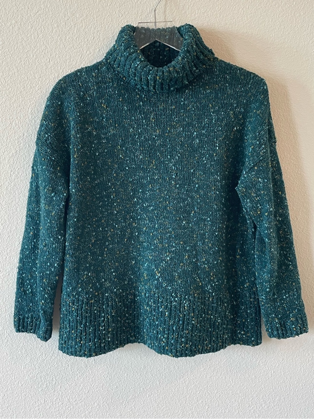 J. Jill Teal Speckled Turtleneck Cozy Knit Sweater